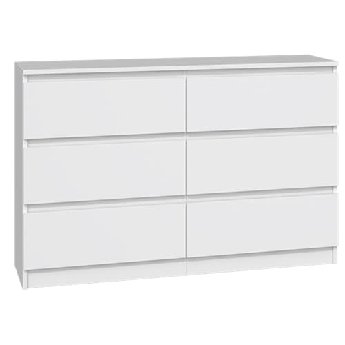 Selsey Kommode Malwa 75 x 120 x 30 cm - Sechs Geräumige Schubladen - Grifflose Front - Robuste Laminierte Spanplatte 16 mm - Weißes Design - Ideal für Schlafzimmer Selsey Kommode Malwa 75 x 120 x 30 cm - Sechs Geräumige Schubladen - Grifflose Front - Robuste Laminierte Spanplatte 16 mm - Weißes Design - Ideal für Schlafzimmer von Selsey