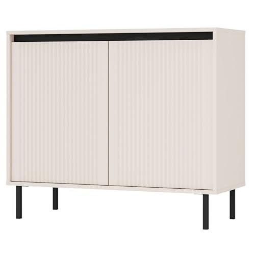 Selsey Kommode Osaka Sandbeige 84,7 x 100,2 x 40 cm - Schlafzimmer Sideboard mit 2 Türen & 4 Fächern - Weiße Matt Oberfläche - Schwarze Metallfüße 15 cm - MDF & Laminat - Modernes Design Selsey Kommode Osaka Sandbeige 84,7 x 100,2 x 40 cm - Schlafzimmer Sideboard mit 2 Türen & 4 Fächern - Weiße Matt Oberfläche - Schwarze Metallfüße 15 cm - MDF & Laminat - Modernes Design von Selsey