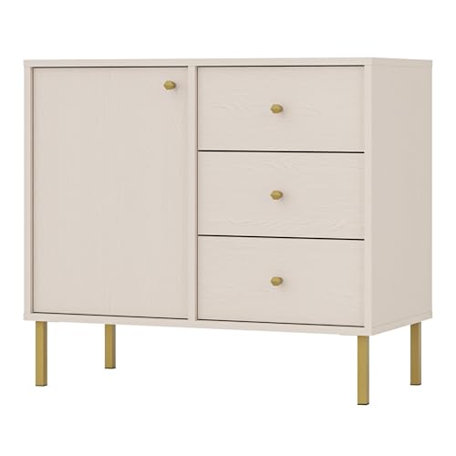 Selsey Kommode Sandbeige Mit Schubladen 73,9x83,6x40,8 cm - Moderne Oktio-Möbelkollektion - 1 Tür, 3 Schubladen - Laminierte Spanplatte - Goldene Metallfüße & Griffe - Selbstmontage Selsey Kommode Sandbeige Mit Schubladen 73,9x83,6x40,8 cm - Moderne Oktio-Möbelkollektion - 1 Tür, 3 Schubladen - Laminierte Spanplatte - Goldene Metallfüße & Griffe - Selbstmontage von Selsey