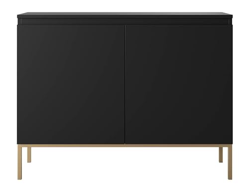 Selsey Kommode Schrank Aufbewahrungsschrank 100 cm 2 Türen 4 Fächer Schwarz Goldene Beine Bemmi von Selsey
