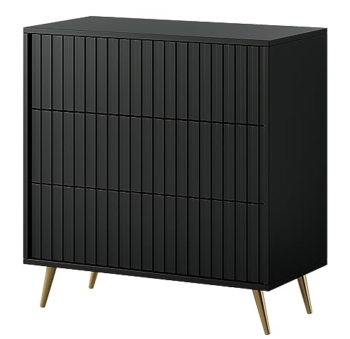 Selsey Kommode Schrank Aufbewahrungsschrank 79 cm Mit 3 Schubladen Schwarz Goldene Beine Belllo von Selsey