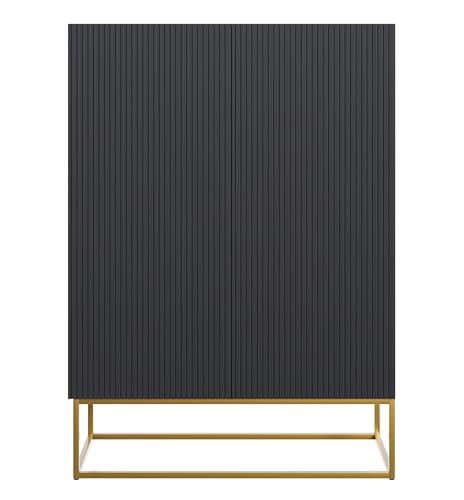 Selsey Kommode Schrank Aufbewahrungsschrank 90 cm 2 Türen 3 Fächer Schwarz Goldene Beine Veldio von Selsey