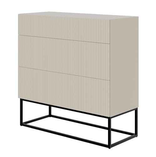 Selsey Kommode Schrank Aufbewahrungsschrank 90 cm Mit 3 Schubladen Graubeige Schwarze Beine Veldio von Selsey