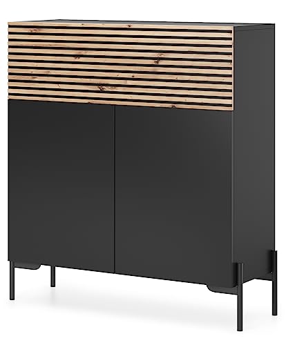 Selsey Kommode Schrank Aufbewahrungsschrank 92 cm 3 Türen 5 Fächer Schwarz Eiche Schwarze Beine Lammelo Selsey Kommode Schrank Aufbewahrungsschrank 92 cm 3 Türen 5 Fächer Schwarz Eiche Schwarze Beine Lammelo von Selsey