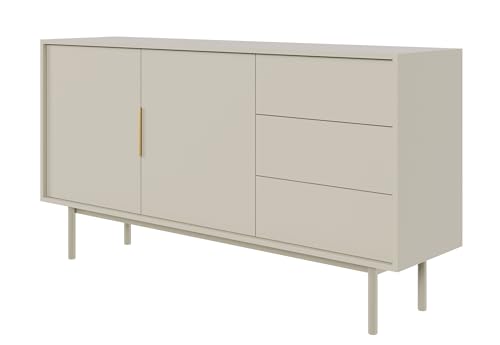 Selsey Kommode Sideboard ZAC in Weiß Matt/ Weiß Hochglanz mit LED, 135 x 33,5 x 70 cm von Selsey