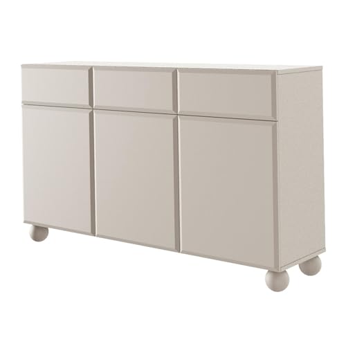 Selsey Kommode Weiß - 3-Türiges Sideboard mit Schubladen - Laminierte Spanplatte, Sandbeige, 90,5x150x39 cm - Kugelförmige Holzfüße, Push-to-Open-System, Pflegeleicht, Ideal für Schlafzimmer Selsey Kommode Weiß - 3-Türiges Sideboard mit Schubladen - Laminierte Spanplatte, Sandbeige, 90,5x150x39 cm - Kugelförmige Holzfüße, Push-to-Open-System, Pflegeleicht, Ideal für Schlafzimmer von Selsey