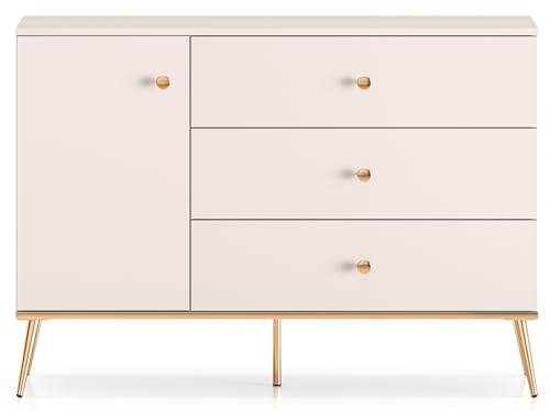 Selsey Kommode Weiß - Zeitloses Design 120 x 84,8 x 39,7 cm - Grau-Beige Tönung - Goldfarbene Metallfüße & Griffe - 3 Schubladen, 2 Fächer mit Soft-Close - MDF-Fronten - Selbstmontage Selsey Kommode Weiß - Zeitloses Design 120 x 84,8 x 39,7 cm - Grau-Beige Tönung - Goldfarbene Metallfüße & Griffe - 3 Schubladen, 2 Fächer mit Soft-Close - MDF-Fronten - Selbstmontage von Selsey