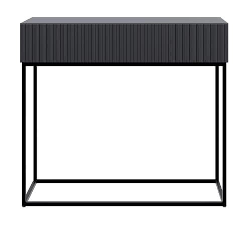 Selsey Konsolentisch Mit Schublade Beistelltisch 90 cm Eingangstisch Konsole Schminktisch Veldio Schwarz Schwarze Beine von Selsey