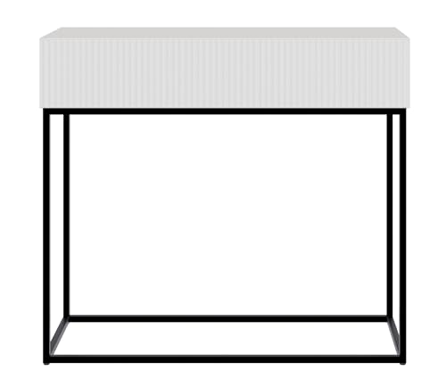 Selsey Konsolentisch Mit Schublade Beistelltisch 90 cm Eingangstisch Konsole Schminktisch Veldio Weiß Schwarze Beine von Selsey
