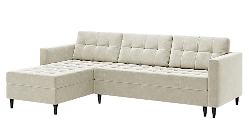 Selsey Kopenhaga - Ecksofa L-Couch, Veloursbezug wasserabweisend Beige, Ottomane beidseitig montierbar von Selsey