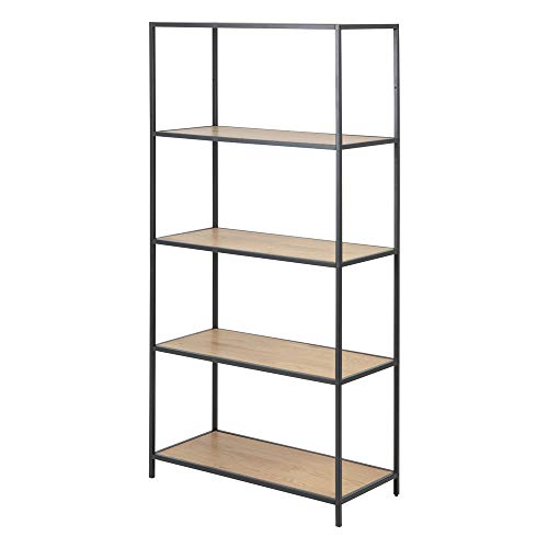 Selsey Krapina - Regal, Bücherregal im Industrial-Style - 5 offene Fächer - 150 cm hoch, Schwarz / Eiche, 77 x 150 x 35, 5903025326467 von Selsey