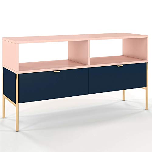 Selsey LESARI - TV-Lowboard/Fernsehschrank mit 2 Schubladen, 2 offenen Fächern, Metallgestell, 120 cm (Dunkelblau/Pink/Metallgestell in Gold) von Selsey