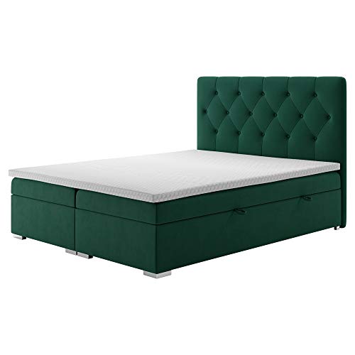 Selsey Lubekka - Boxspringbett, Doppelbett mit Samtbezug, Bonellfederkernmatratze, Topper und Bettkasten (140x200 cm,Grün) von Selsey