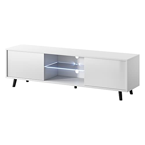 Selsey Luna – TV-Lowboard mit LED-Beleuchtung 140 cm (Weiß Matt/Weiß Hochglanz) von Selsey