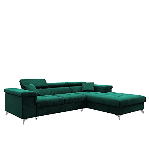 Selsey MIKKARA - Wohnlandschaft/Moderne Schlafcouch in L-Form/Veloursbezug wasserbeständig, freistehend, 280 cm breit (Dunkelgrün, Ottomane rechts) von Selsey