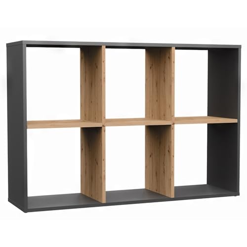 Selsey Malax Wandregal, 6 Fächer, 75x110x30 cm, laminiertes Holz, Farbe: Craftsman Oak/Anthrazit, modular hoch/niedrig, modern/klassisch, für Wohnzimmer/Büro, einfache Selbstmontage Selsey Malax Wandregal, 6 Fächer, 75x110x30 cm, laminiertes Holz, Farbe: Craftsman Oak/Anthrazit, modular hoch/niedrig, modern/klassisch, für Wohnzimmer/Büro, einfache Selbstmontage von Selsey