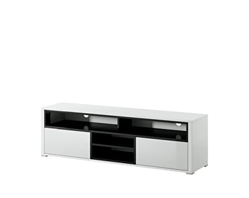 Selsey Mario – TV-Lowboard/TV-Schrank in Weiß/Schwarz mit Hochglanzfronten Stehend Modern 137cm von Selsey