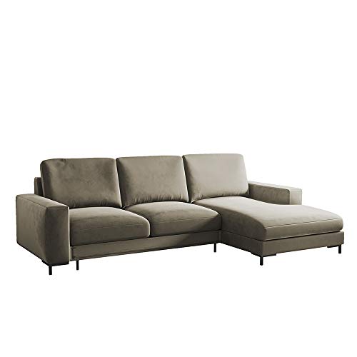 Selsey Mokpeo - Ecksofa mit Schlaffunktion, Bettkasten und schwarzen Füßen, 244 cm breit (Veloursbezug Beige, Ottomane rechts) von Selsey