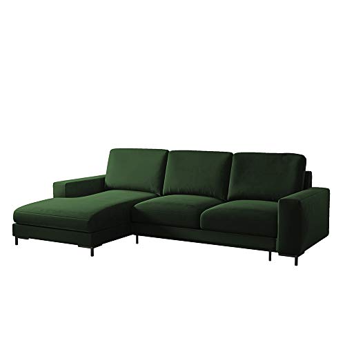 Selsey Mokpeo - Ecksofa mit Schlaffunktion, Bettkasten und schwarzen Füßen, 244 cm breit (Veloursbezug Flaschengrün, Ottomane Links) von Selsey