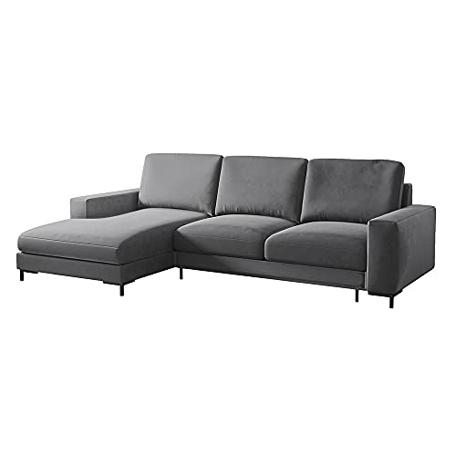 Selsey Mokpeo - Ecksofa mit Schlaffunktion, Bettkasten und schwarzen Füßen, 244 cm breit (Veloursbezug Graphitgrau, Ottomane Links) von Selsey