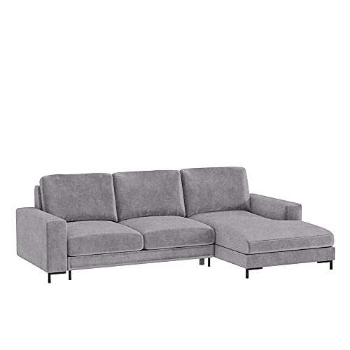 Selsey Mokpeo - Ecksofa mit Schlaffunktion, Bettkasten und wasserabweisendem Samtbezug, 244 cm breit (Grau, Ottomane rechts) von Selsey