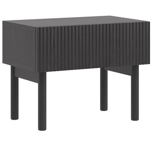 Selsey Nachttisch Beistellschrank Beistelltisch Nachtschrank 50 cm Stehend Mit Schublade Portland Esche Schwarz Gefräste Fronten Nolie von Selsey