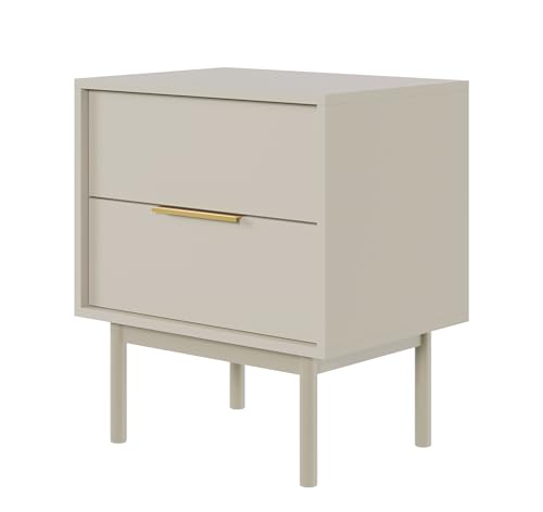 Selsey Nachttisch Beistellschrank Beistelltisch Nachtschrank 54 cm Mit 2 Schubladen Graubeige Holzerne Beine Viviaro von Selsey