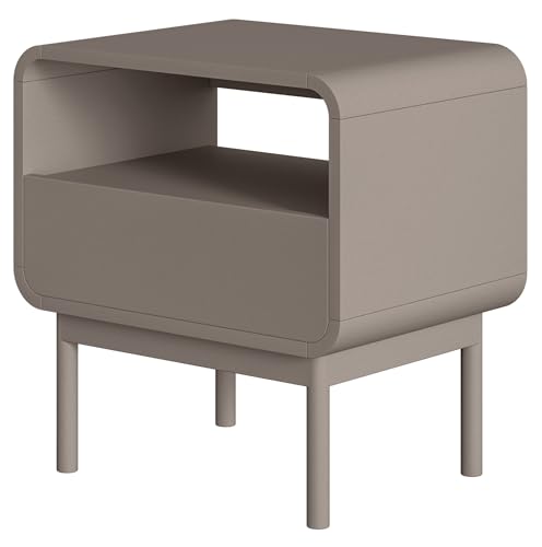 Selsey Nachttisch Beistellschrank Beistelltisch Nachtschrank 54 cm Mit Schublade Und Fach Dunkelbeige Holzerne Beine ORO von Selsey