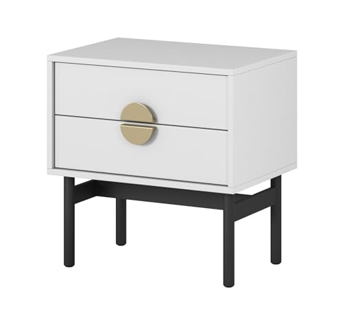 Selsey Nachttisch Beistellschrank Beistelltisch Nachtschrank 55 cm Mit 2 Schubladen Weiß Stahlrahmen Stoon von Selsey