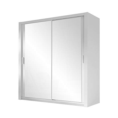 Selsey ORDU - Kleiderschrank / Schwebetürenschrank optional mit Spiegel, 150 cm breit (Weiß, mit Spiegel) von Selsey