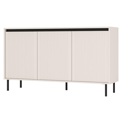 Selsey Osaka Sideboard Sandbeige - Modernes Dreitüriges Sideboard mit Gerillten Fronten & Gefrästen Griffen - Metalfüße & Robustes MDF - Kommode 40 cm Tief für Wohnzimmer - Stilvoll & Funktional von Selsey