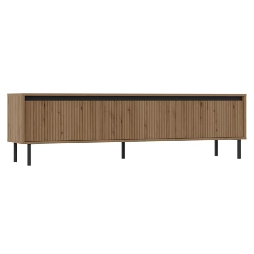 Selsey Osaka TV Lowboard, 3 Schubladen, MDF Fronten Eiche Evoke Laminat, Schwarze Metallfüße 15cm, Breite 178,6cm für Große TV, Einfach zu Reinigen, Fernsehschrank von Selsey