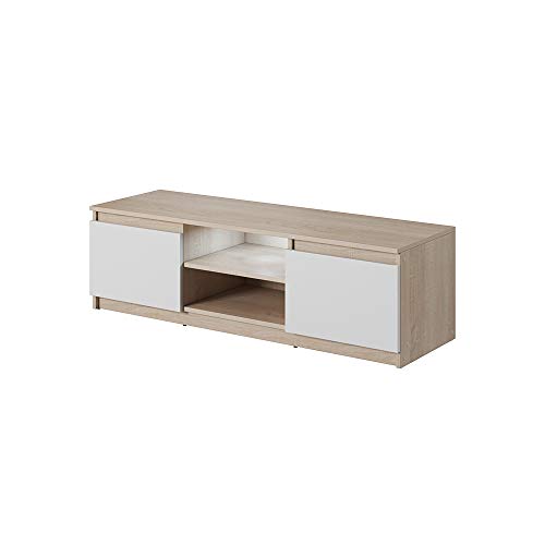 Selsey Permys - Fernsehschrank/TV-Lowboard in Matt 120cm (Sonoma Eiche/Weiß Matt, mit LED) von Selsey