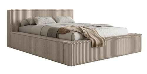 Selsey Polsterbett 160 x 200 cm Doppelbett Gepolstertes Bett Bettgestell Mit Stauraum Und Kopfteil Weicher Cord Stoff Dunkelbeige Affolio von Selsey