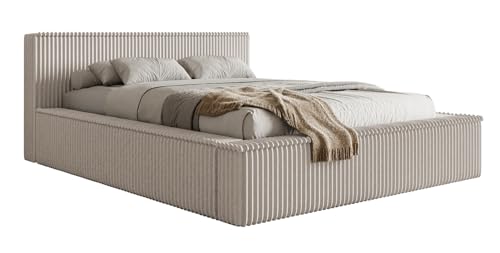 Selsey Polsterbett 160 x 200 cm Doppelbett Gepolstertes Bett Bettgestell Mit Stauraum Und Kopfteil Weicher Cord Stoff Grau-Beige Affolio von Selsey