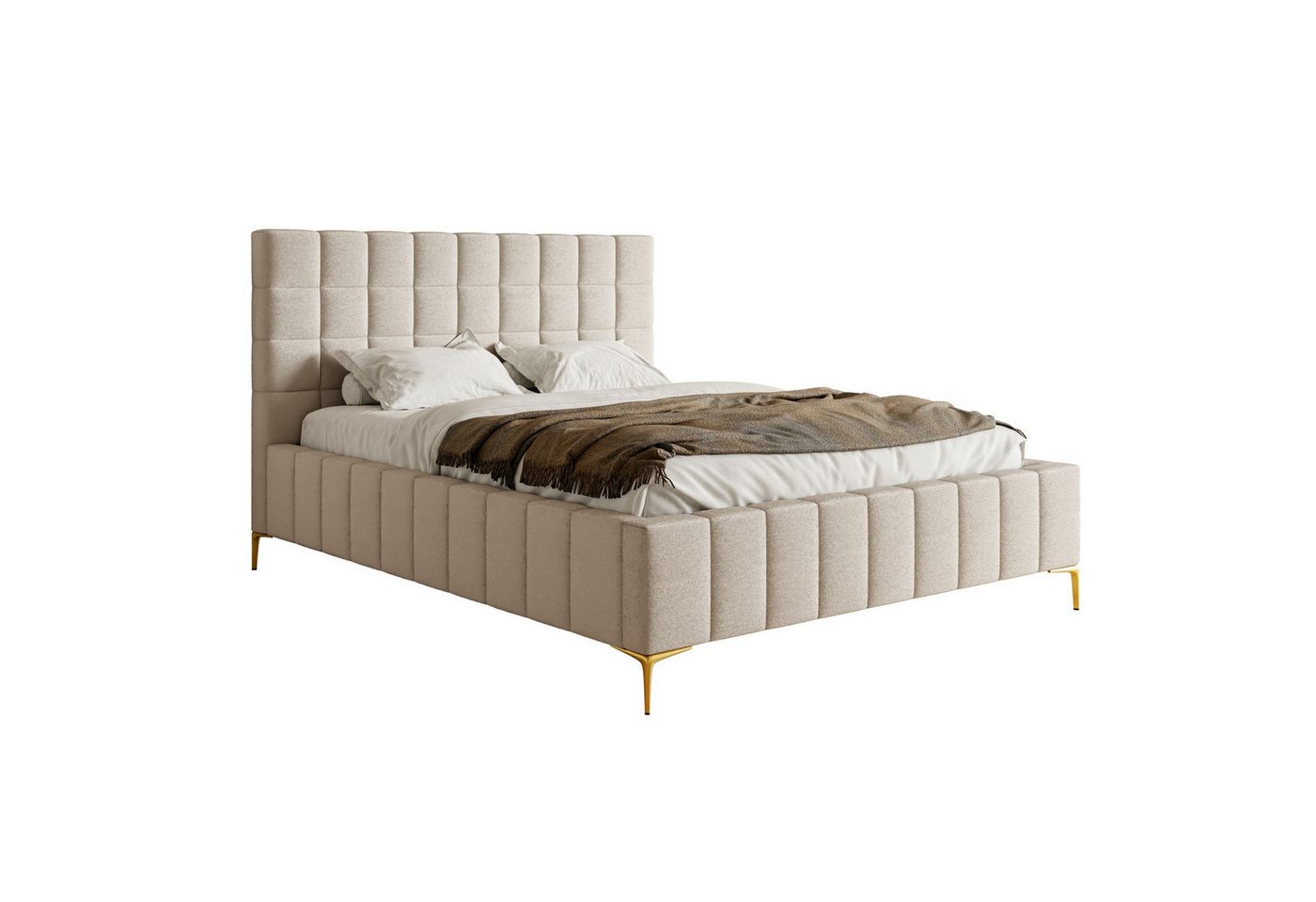 Selsey Polsterbett SZEJLO, mit Chenille-Bezug, Bettkasten, Lattenrost und goldfarbenen Beinen Selsey Polsterbett SZEJLO, mit Chenille-Bezug, Bettkasten, Lattenrost und goldfarbenen Beinen von Selsey
