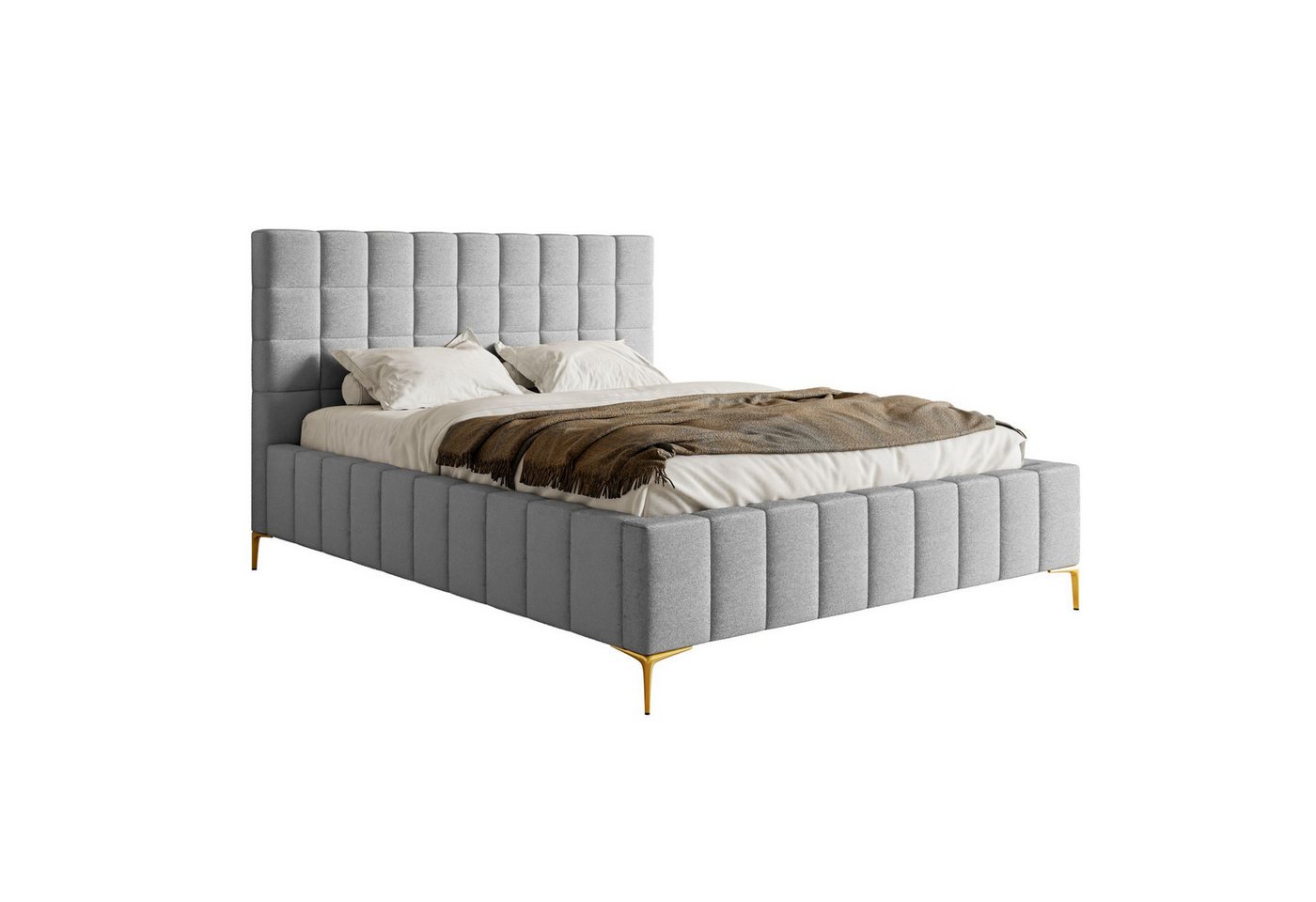 Selsey Polsterbett SZEJLO, mit Chenille-Bezug, Bettkasten, Lattenrost und goldfarbenen Beinen Selsey Polsterbett SZEJLO, mit Chenille-Bezug, Bettkasten, Lattenrost und goldfarbenen Beinen von Selsey