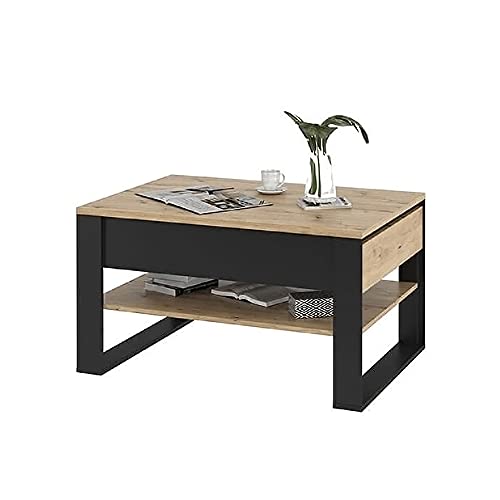 Selsey Quant - Couchtisch in Eiche Artisan und Schwarz mit Fach und Zwei Schubladen, 100 cm breit Selsey Quant - Couchtisch in Eiche Artisan und Schwarz mit Fach und Zwei Schubladen, 100 cm breit von Selsey