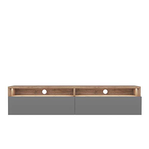 Selsey REDNAW - TV-Schrank/modernes TV-Board für Wohnzimmer, stehend/hängend, 140 cm breit (Wotan Eiche Matt/Grau Hochglanz mit LED) von Selsey