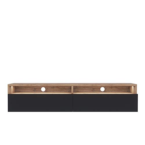 Selsey REDNAW - TV-Schrank/modernes TV-Board für Wohnzimmer, stehend/hängend, 140 cm breit (Wotan Eiche Matt/Schwarz Hochglanz mit LED) von Selsey