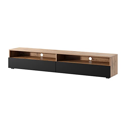 Selsey REDNAW - TV-Schrank/modernes TV-Board für Wohnzimmer, stehend/hängend, 180 cm breit (Wotan Eiche Matt/Schwarz Hochglanz ohne LED) von Selsey