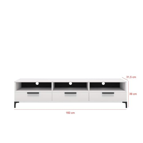 Selsey RIKKE - TV-Lowboard/TV-Tisch mit 3 offenen und 3 geschlossenen Fächern, 160 cm breit (Weiß Matt/Weiß Hochglanz ohne LED) von Selsey