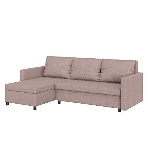 Selsey SELEFER - Ecksofa/Schlafsofa mit Ottomane und Bettkasten, 216 cm breit (Cappuccino) von Selsey