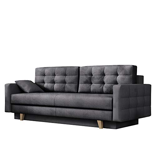 Selsey - Schlafsofa VERAT Zweisitzer mit Veloursbezug in Grau, Steppung und Dekokissen, 226 cm breit von Selsey