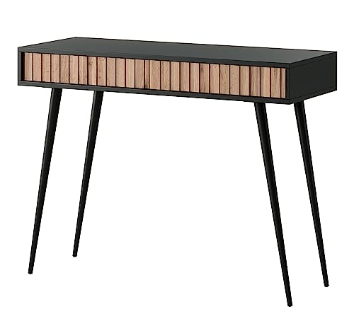 Selsey Schminktisch Makeup Tisch Frisiertisch Kosmetiktisch 104 cm Mit 2 Schubladen Bello Schwarz Wotaneiche Schwarze Beine von Selsey