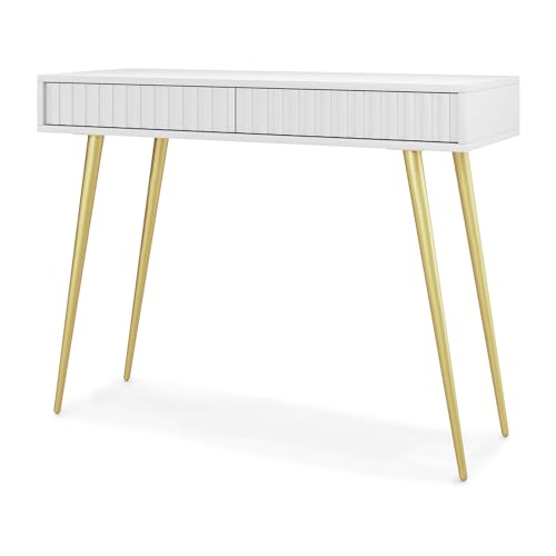 Selsey Schminktisch Makeup Tisch Frisiertisch Kosmetiktisch 104 cm Mit 2 Schubladen Bello Weiß Goldene Beine von Selsey