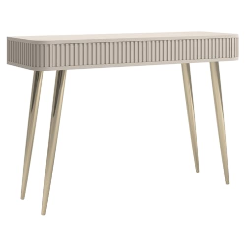 Selsey Schminktisch Makeup Tisch Frisiertisch Kosmetiktisch 113 cm Gerillt Push to Open Soft Close Graubeige Goldene Beine Ovarlo von Selsey