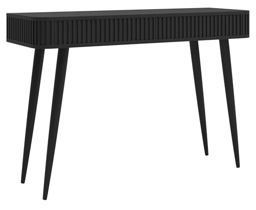 Selsey Schminktisch Makeup Tisch Frisiertisch Kosmetiktisch 113 cm Gerillt Push to Open Soft Close Schwarz Schwarze Beine Ovarlo von Selsey
