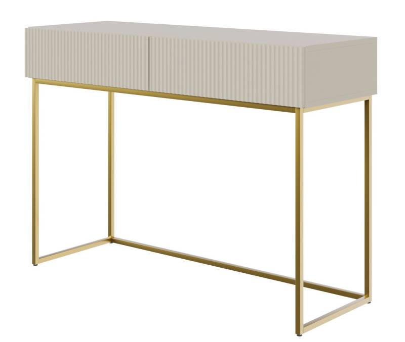Selsey Schminktisch VELDIO, 2 Schubladen mit geriffelten Fronten, goldfarbenes Metallgestell von Selsey