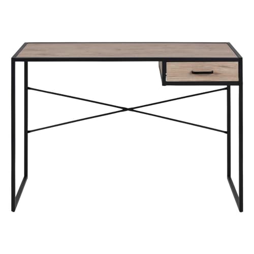 Selsey Seaford - Schreibtisch in Schwarz/Holzoptik mit Schublade und Metallgestell, 110 cm breit von Selsey
